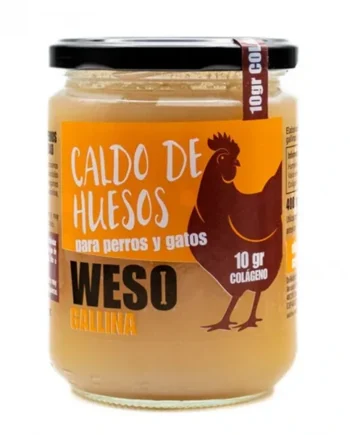 Weso Caldo de Huesos de Gallina 400 ml para Perros y Gatos – Complemento Natural Rico en Colágeno y Aminoácidos