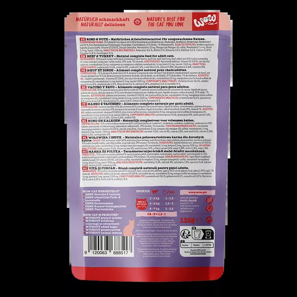 WOW Cat - Vacuno y Pavo en Paté 125g